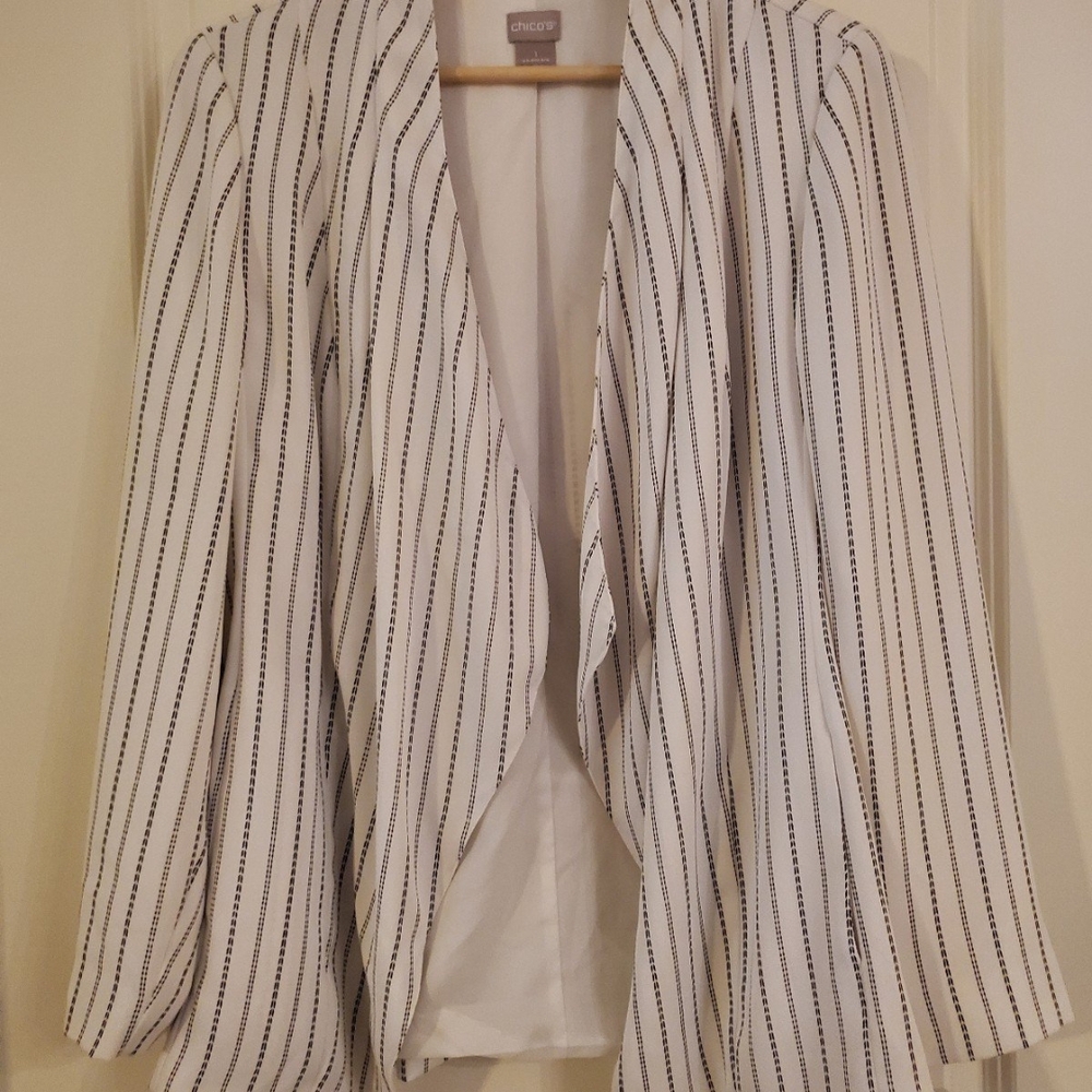 Chico's White Blazer with Vertical Stripes